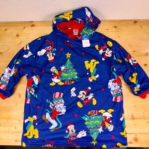 Disney Christmas Hoodie Pajama Top S/M Mickey Minnie Donald Goofy Pluto NWT‎